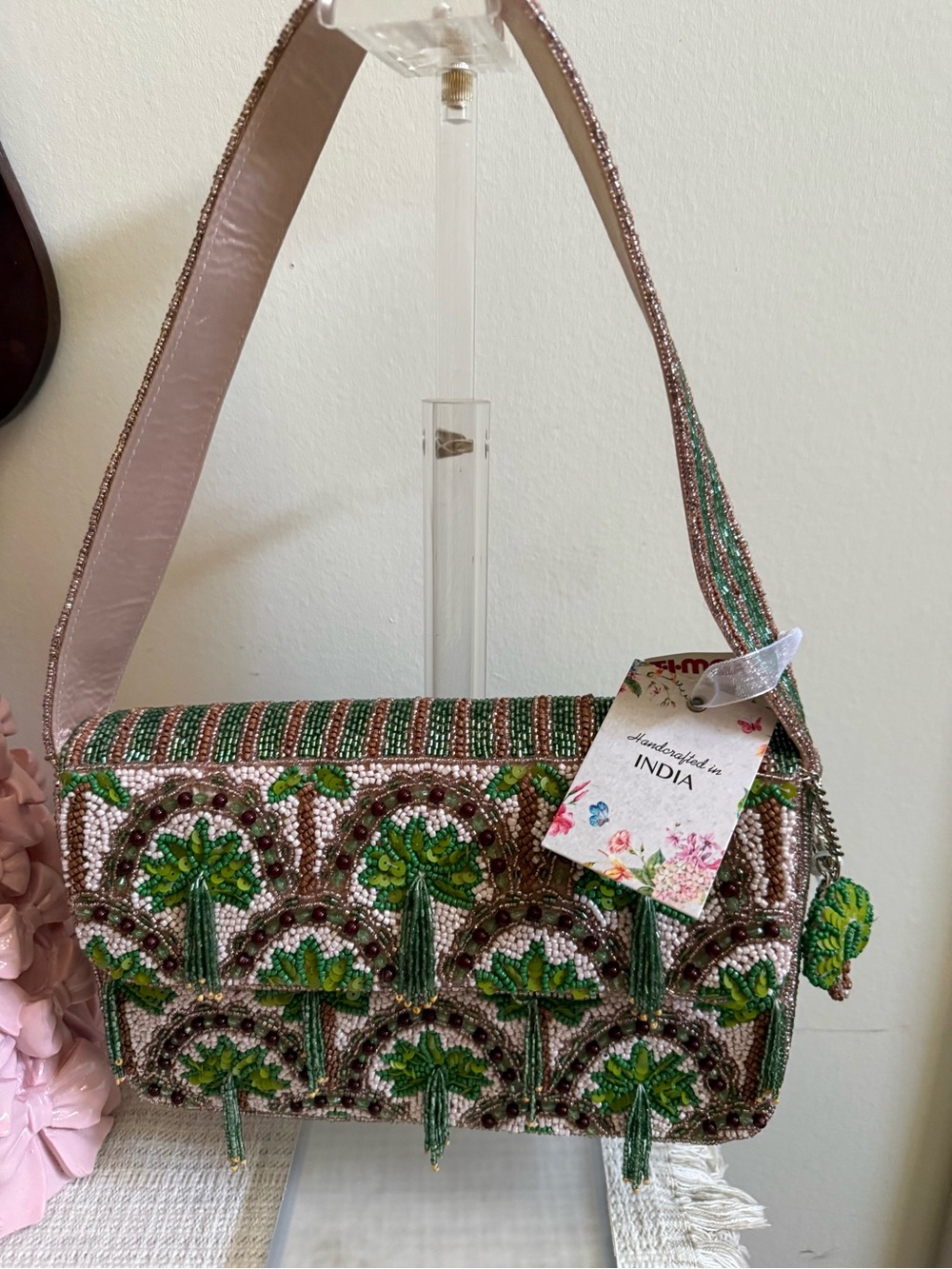 Handcrafted in India Palm Tree Beaded Women’s Shoulder Bag